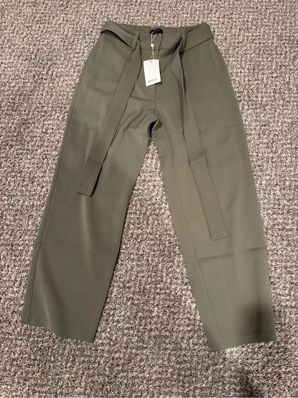 Quince Olive Belted High-Rise Wide-Leg Trousers